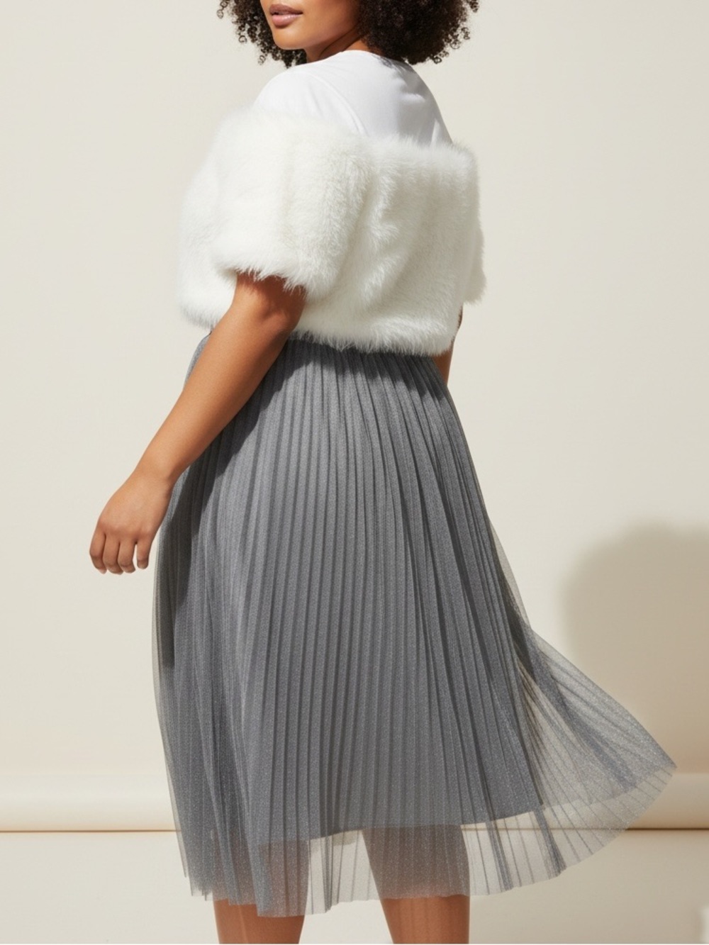Elliot & Vine Pleated Metallic Midi Skirt - Gray Shimmer- 3X - Picture 8 of 15